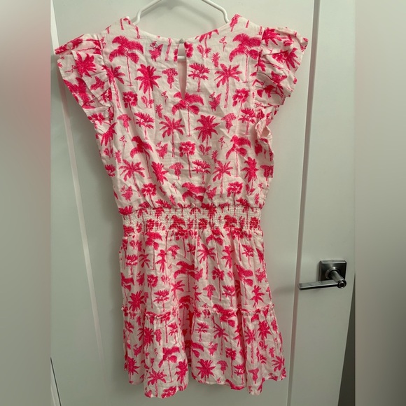 Vineyard Vines Palm Tree Smocked Linen Dress Pink White Size Small - Picture 8 of 11